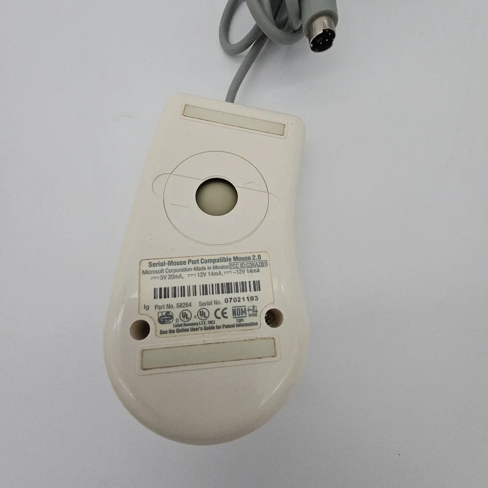 Vintage Microsoft Serial Mouse Port 2.0 Compatible Ergonomic  58264 Retro 1990s
